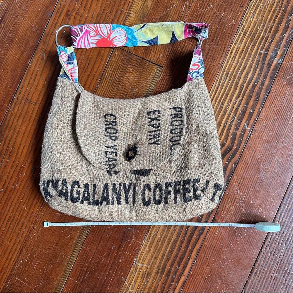 Handcrafted Burlap Coffee Bag with Floral Strap